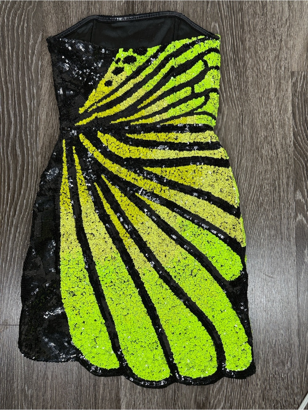 Retrofete Arabelle Sequin Dress in Black Neon Yellow - Picture 10 of 13